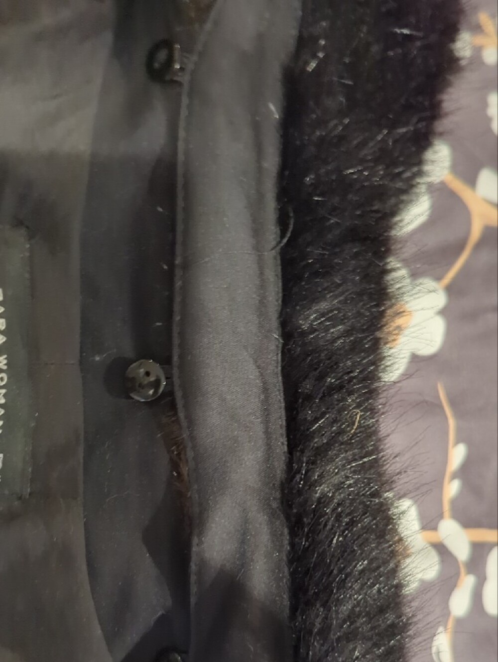 Zara Brown Faux Fur Coat with Black Collar and Red & Green Pom Accents #1253 - Picture 12 of 16